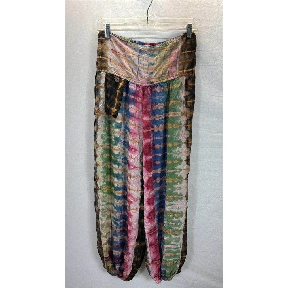 Earthbound Trading pants Multicolor Tie Dye Harem Boho Hippie Barrell leg LG